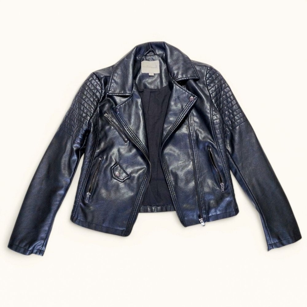 Moto Jacket Faux Leather Quilted Black Small Biker Edgy Chic
